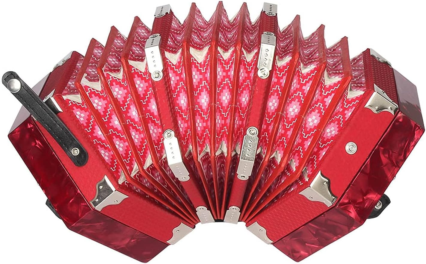 Concertina 20 Buttons 40-Reed Anglo Style Accordion for Adults Professional Accordion for Beginners Adjustable Hand Strap Musical Instrument With Carrying Bag (Red)