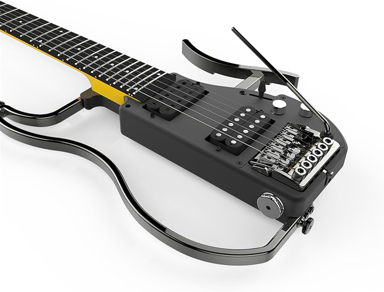 VENEKA Headless Electric Guitar Headless Travel Electric Guitar with Ebony Fingerboard Aluminum Alloy Body Double Humbucker Pickups