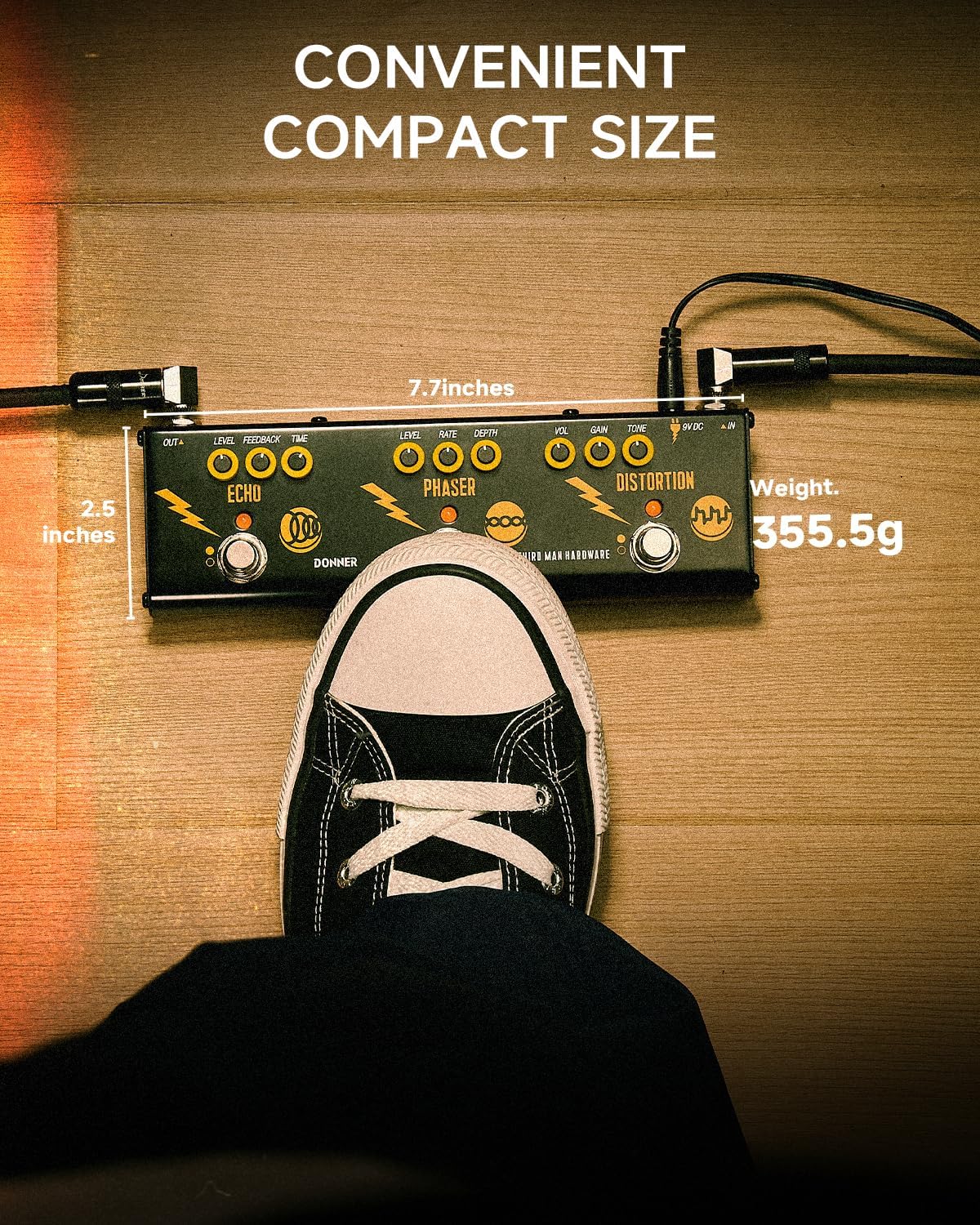 Donner X Third Man Hardware Multi-Effect Pedal, Triple Threat 3-in-1 Analog Guitar Pedal Distortion Phaser Echo Pedal with Adapter for Electric Guitar