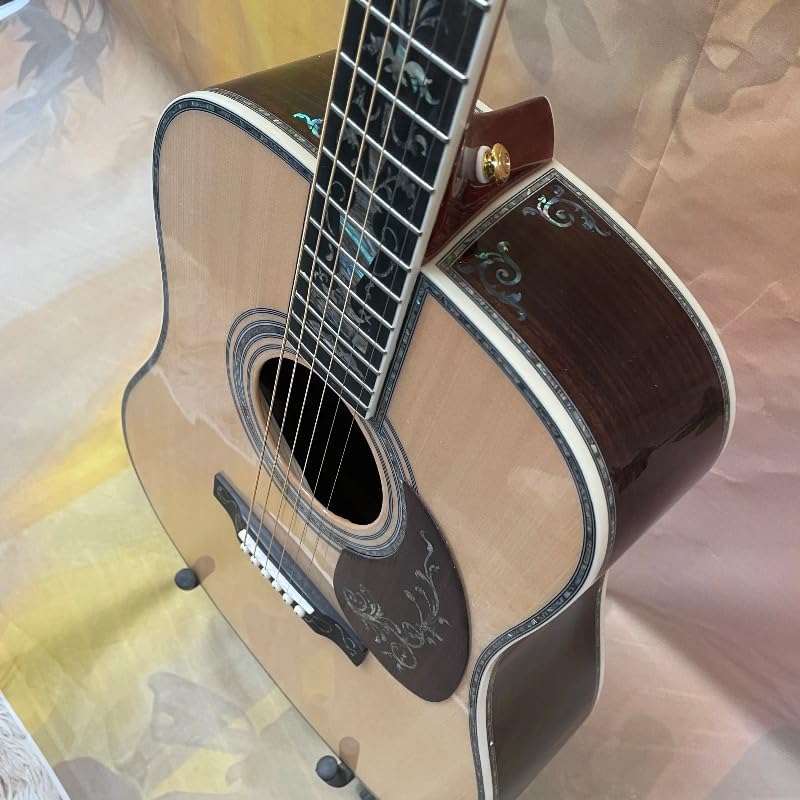 Acoustic Electric Guitar 6-String Full-Size Dreadnought with Ebony Fretboard & Flower Inlay – Custom Wood Body Acoustic-Electric Guitar for Stage, Recording & Home Practice