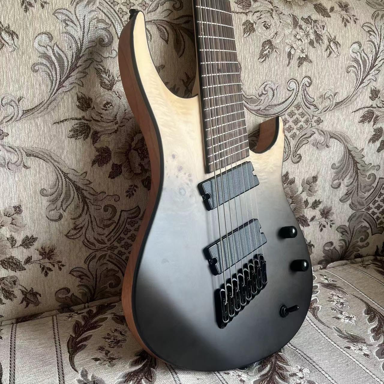 CoByda Upgrade Fanned Fret 8 String Electric Guitar Quilt Maple Top High Output Humbucker Pickups Stainless Steel 24 Frets Full-Size Standard Guitar for Beginner Intermediate & Pro Players