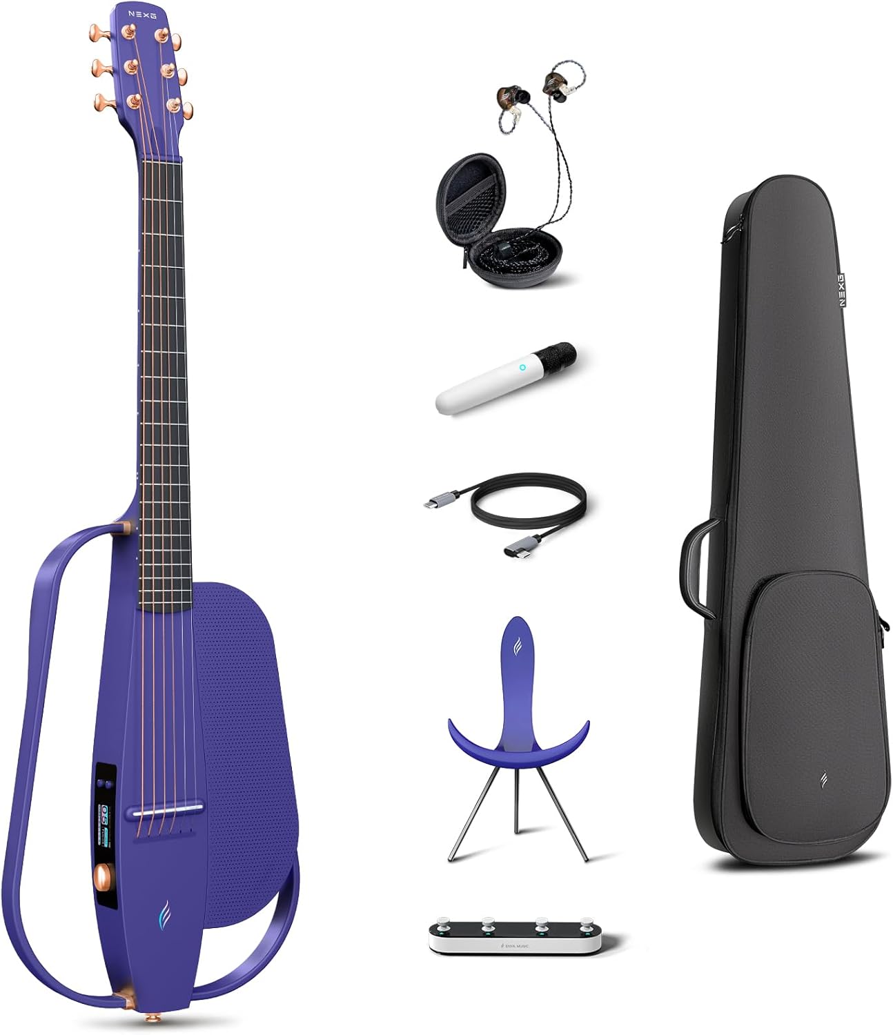 Enya NEXG 2 Acoustic-Electric Guitar Carbon Fiber Travel Smart Audio Guitar Kit & Enya Smart Automatic Guitar Tuner & enya Magnetic Strap