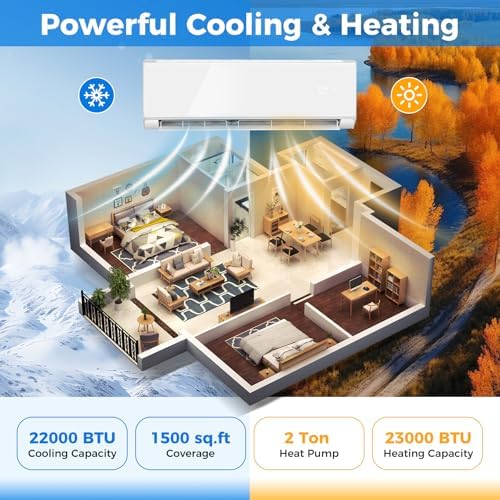 ARLIME 22000 BTU Wifi Enabled Mini Split Air Conditioner & Heater, 21 SEER2 208-230V Inverter AC Unit Cools Rooms up to 1500 Sq. Ft., Energy Efficient Split Wall AC w/Heat Pump & Installation Kit