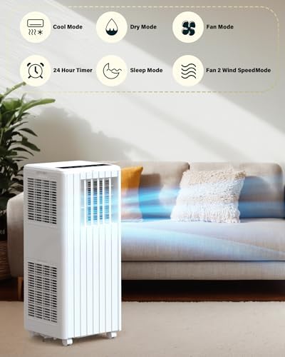 8000 BTU Portable Air Conditioners Portable AC Unit with Cool, Dehumidifier, Fan Modes, Standing Air Conditioner for Room Bedroom up to 350 sq.ft, Remote Control, Timer, Sleep Mode, Installation Kit
