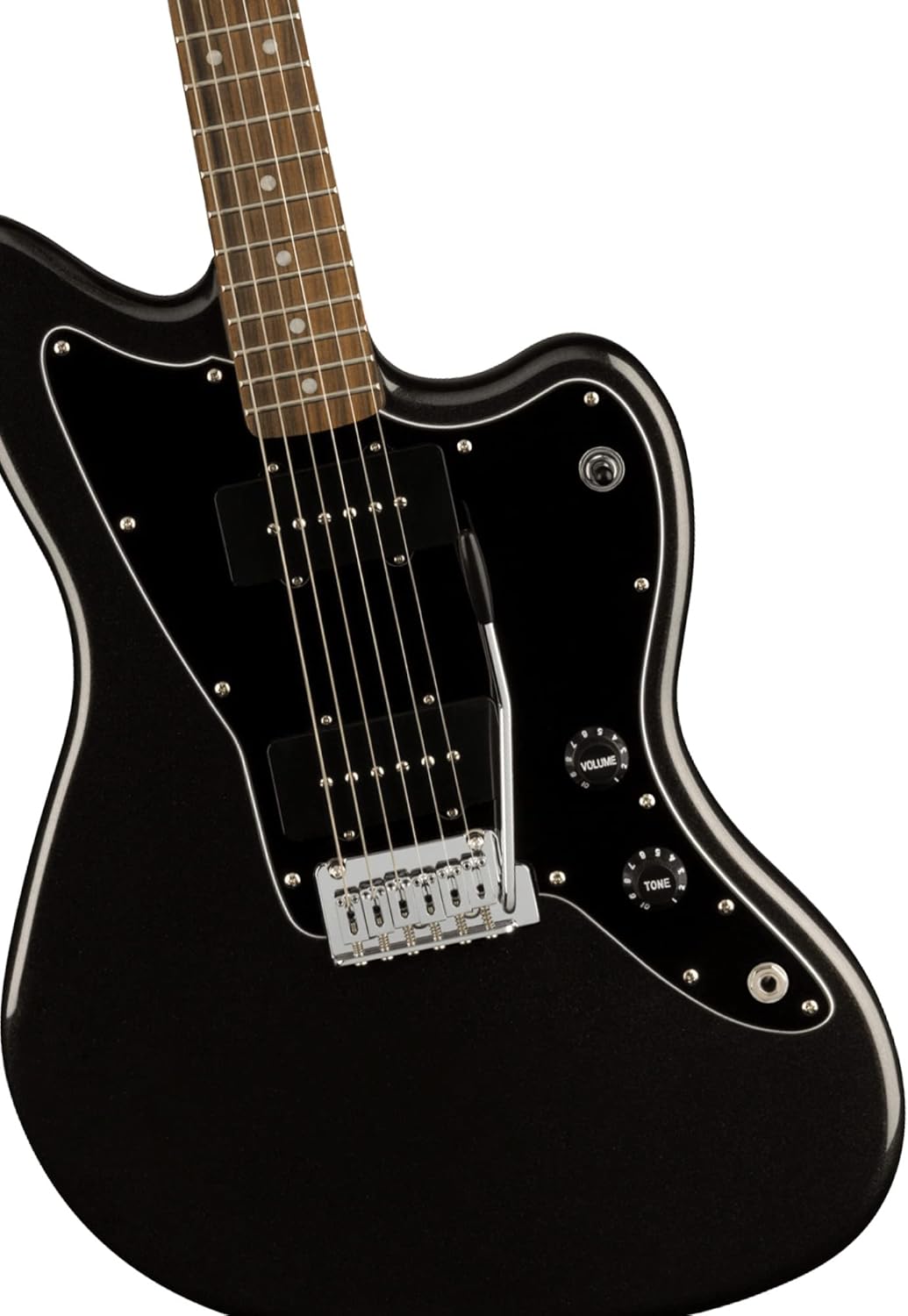 Fender Squier Affinity Jazzmaster - Metallic Black Bundle with Frontman 10G Amplifier, Instrument Cable, Gig Bag, Tuner, Strap, Picks, and Austin Bazaar Instructional DVD