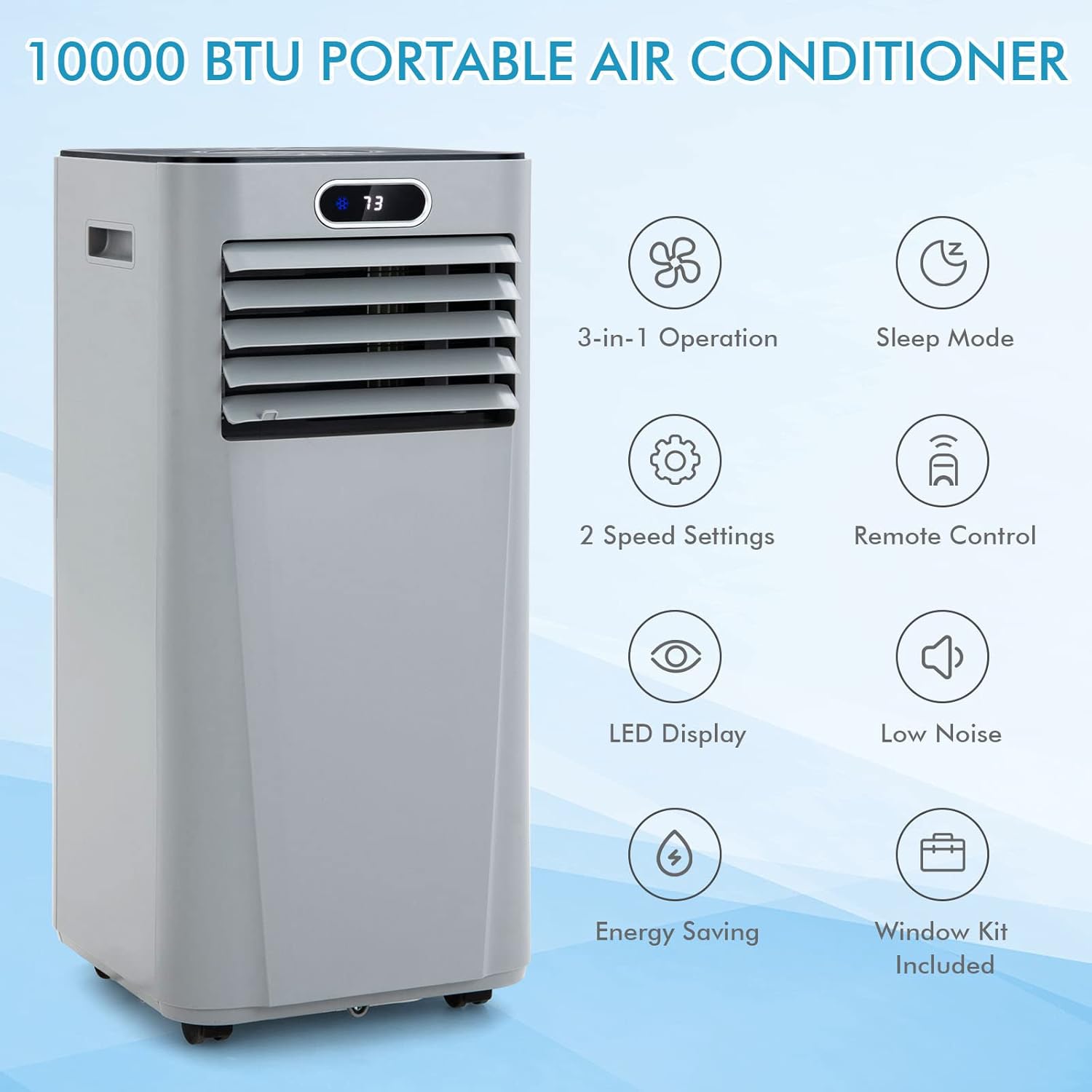 LDAILY Portable Air Conditioner, 8000 BTU for Rooms up to 230 sq.ft, 3-in-1 Evaporative Air Cooler w/Dehumidifying Fan & Remote Control, Sleep Mode, 24H Timer & LED Display (10000 BTU, Grey)