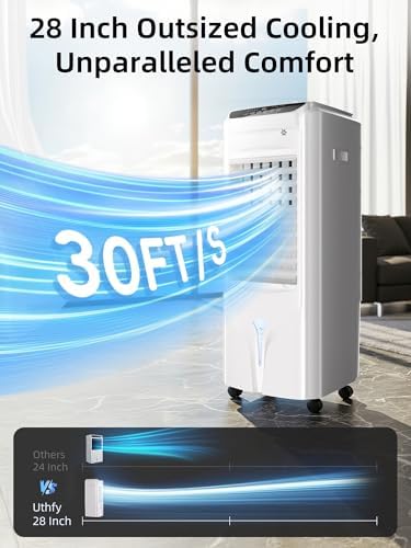 Uthfy Evaporative Air Cooler with 4 Modes, 3 Speed, 4.2 Gal Water Tank, 28