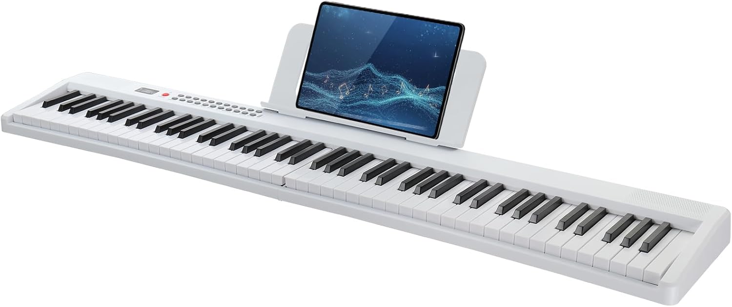 Portable Piano 88-Key Semi-Weighted Keyboard Folding Digital MIDI Bluetooth Electric Piano with Handbag Headphone Multiple Sound Modes for Piano Lover Adult Teenagers