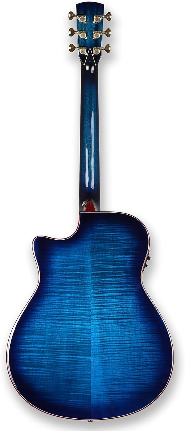 GAEA 41 inches Solid Spruce Top Acoustic Electric Guitar with D'Adario EXP-16 Coated Phosphor Bronze String Flame Maple Back & Side Rosewood Fingerboard & bridge (Blueburst) (GS-801)
