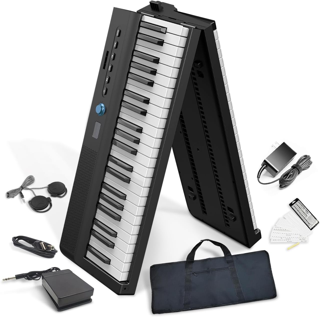 Longeye Folding Piano Keyboard 88 Key Portable Digital Piano Ultra Sound Semi-Weighted Electric Keyboard for Beginners & Professionals with Headphones, Stickers & Carrying Case Fold Pro 2+