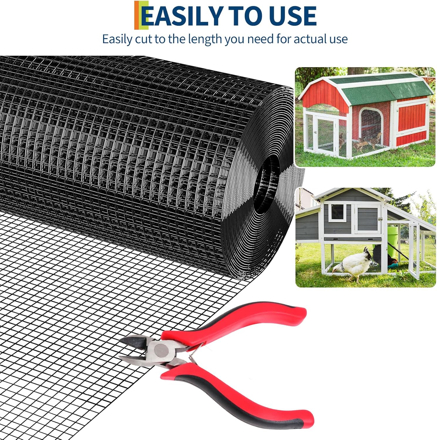 Hardware Cloth 1/2 in - 48 in x 100 ft Galvanized Chicken Wire Mesh Roll, Hot-Dipped After Welding for Chicken Coop Accessories, Rabbit Cages & Poultry Netting – Durable Chicken Wire Fencing, Black