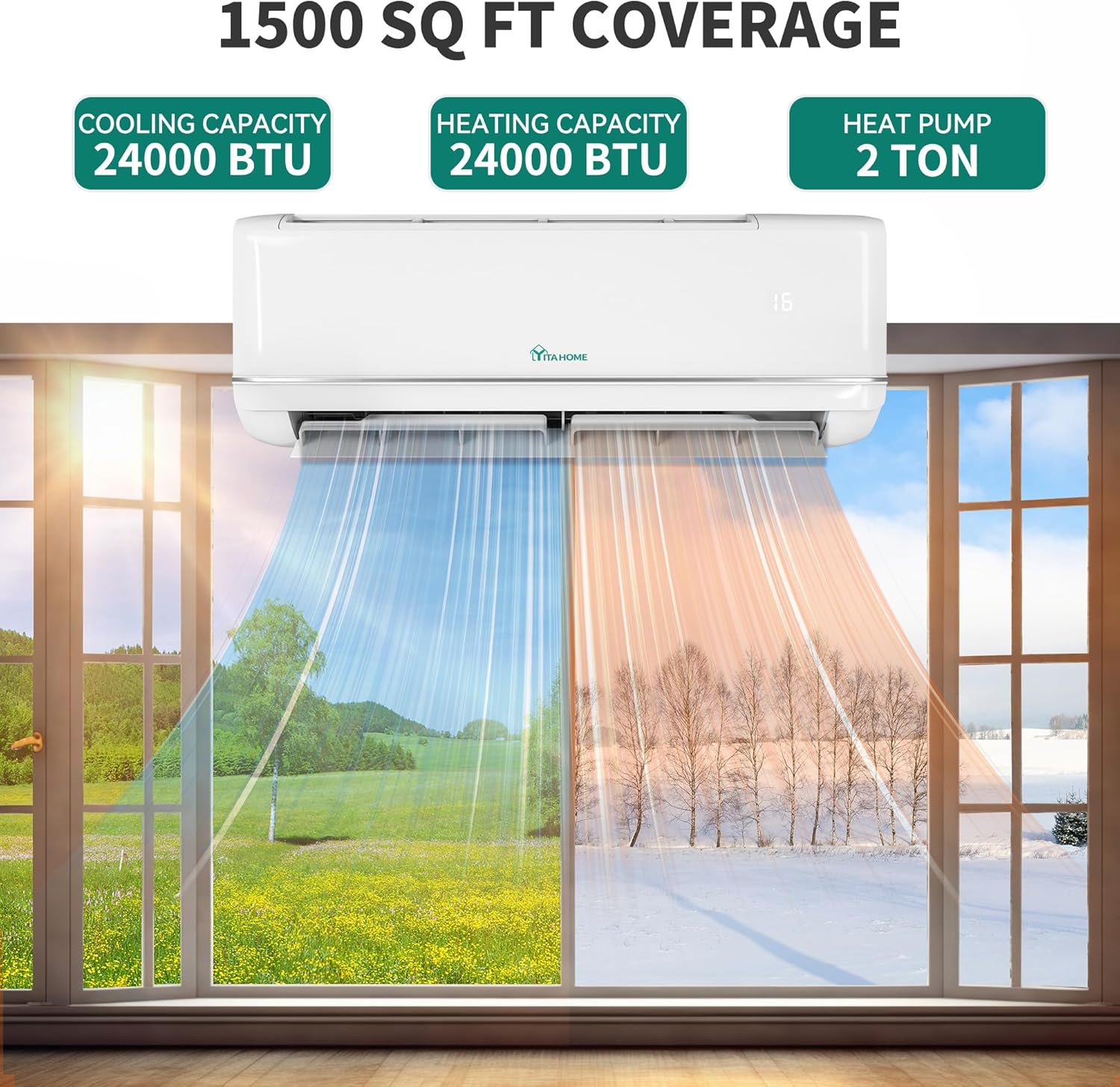 YITAHOME 24000 BTU Mini Split Air Conditioner Heat Pump System, 21 SEER2 208-230V Ductless Inverter System with Wi-Fi&Alexa Compatibility, Cover Up to 1500 Sq. Ft, Complete Installation Kit Included