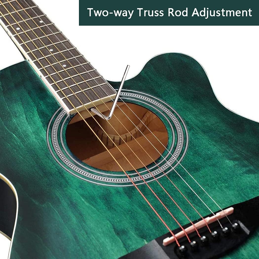WINZZ HAND RUBBED Series - 40 Inches Cutaway Acoustic Acustica Guitar Beginner Starter Bundle with Online Lessons, Padded Bag, Stand, Tuner, Capo, Guitar Chords, Strap, Picks, Dark Hunter Green