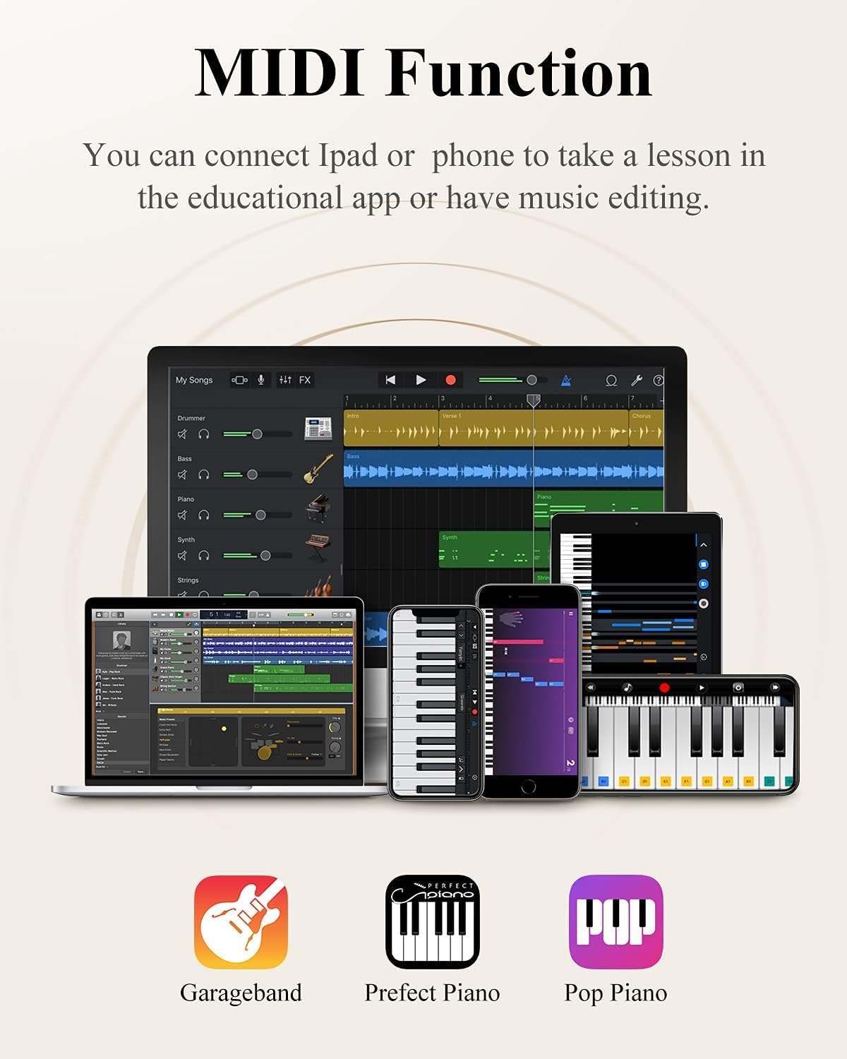 Eastar EP-10 Beginner Foldable Digital Piano 88 Key Full Size Semi Weighted Keyboard, Bluetooth Portable Electric Piano with Piano Bag