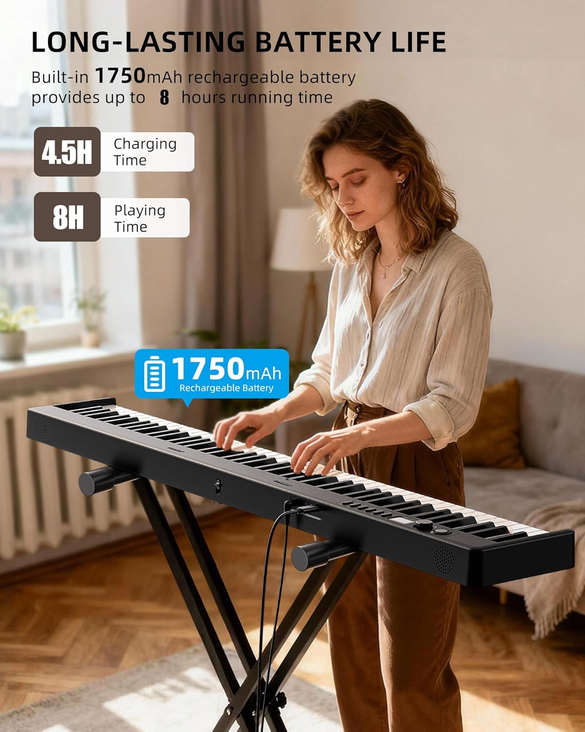 LEKATO Portable 88 Keys Electric Piano Keyboard, Foldable Digital Piano with Full Size Semi-Weighted Velocity Keys, Wood Grain, Learning Mode, LCD Screen, Bluetooth USB Midi, for Beginners Home Travel