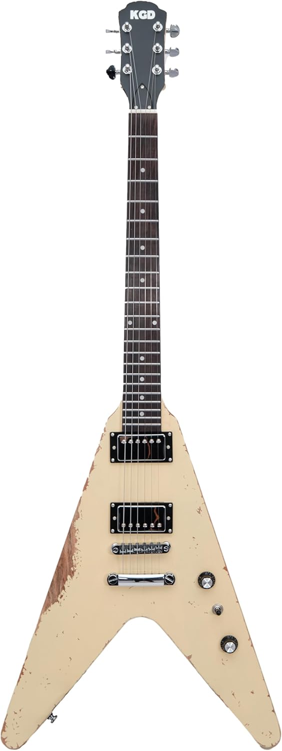 KGD Relic V Electric Guitar,Mahogany Body and Neck,Rosewood Fingerboard,Bone Nut,6-String Relic Heavy Metal Guitar,Professional/Electric Guitars for Adults