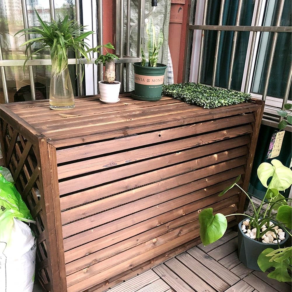 Portable Air Conditioner Cover for Outside Unit Weather Resistant Solid WoProtective Grilles Privacy Fence Screens Flower Rack Shutters Outdoor Plant Display Rack Storage Shelf (S