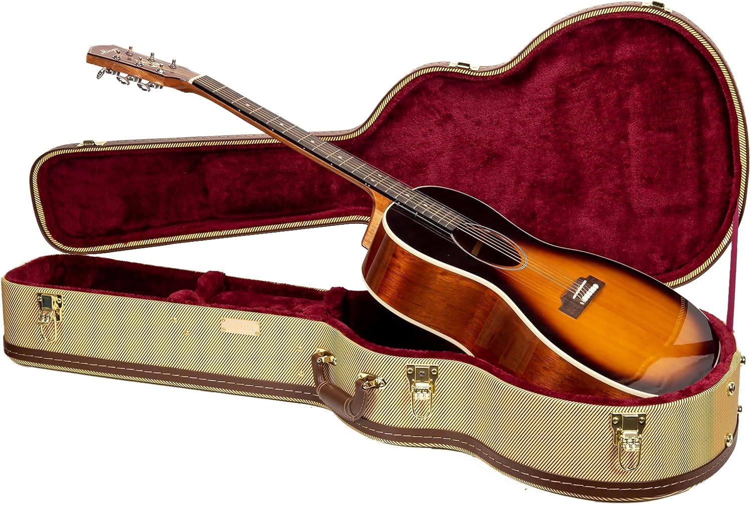 Crossrock Wooden Guitar Case for 14-Fret L-00, Martin CEO, Taylor GC, Yamaha AC/LS | Locking Latch, Storage Compartment – Vinyl Tweed (CRW620-L00TW)