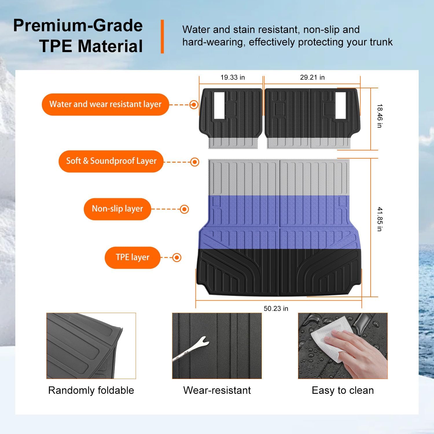 powoq Cargo Mat Compatible with 2024-2026 Toyota Land Cruiser Trunk Mat Lexus GX550 Overtrail Cargo Liner TPE Backrest Trunk Liner Replacement for 2024-2026 Toyota Land Cruiser Accessories