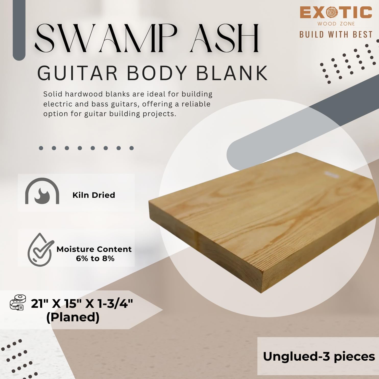 Exotic Wood Zone | Swamp Ash Electric/Bass Musical Wood Body Blanks | Guitar Luthier Tonewood Suppliers | Unglued Planed - 21
