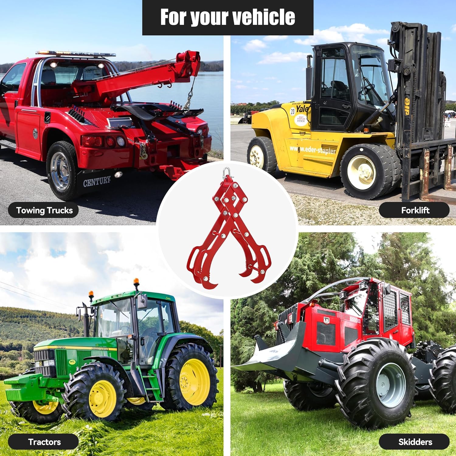 IDEALHOUSE Log Lifting Tongs, Log Splitter Accessories 18”2-Claw Heavy Steel Log Grapple, Grip Logging Tools for Firewood, Timber, Efficient Wood Lifting and Dragging, Compatible with Tractor, Skidder