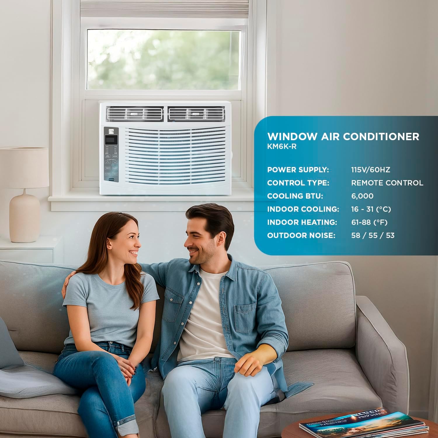 Kenmore KM6K-R 6,000 BTU Window Air Conditioner for Small to Medium Rooms up to 250 Sq. Ft. – Quiet Cooling, Remote Control, Easy Install, Energy Efficient, Digital Display, Washable Filter