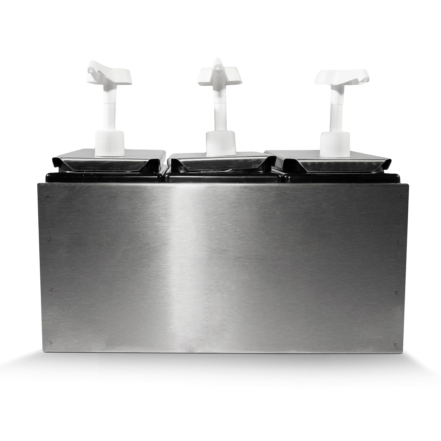 Carlisle FoodService Products Condiment Rail Condiment Center with 3 Standard Pumps for Gas Stations, Restaurants, and Fast Food Stainless Steel, 14.44 X 7.75 X 12.5 Inches, Silver