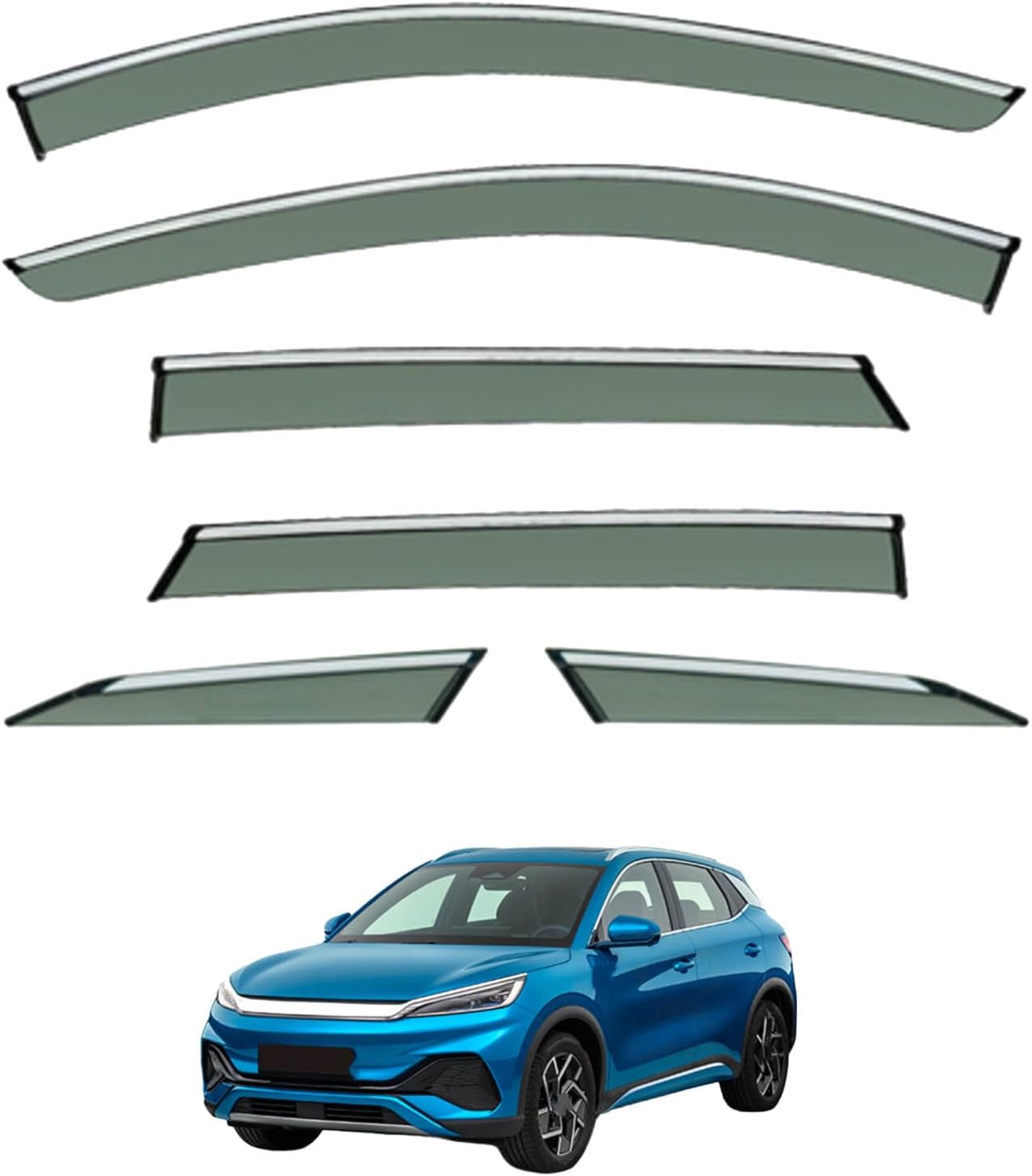 Window Deflectors for BYD Yuan Plus ATTO 3 2022+, Sun Rain Guard Window Visors Vent Shades with Bright Stripes Car Accessories,6PCS