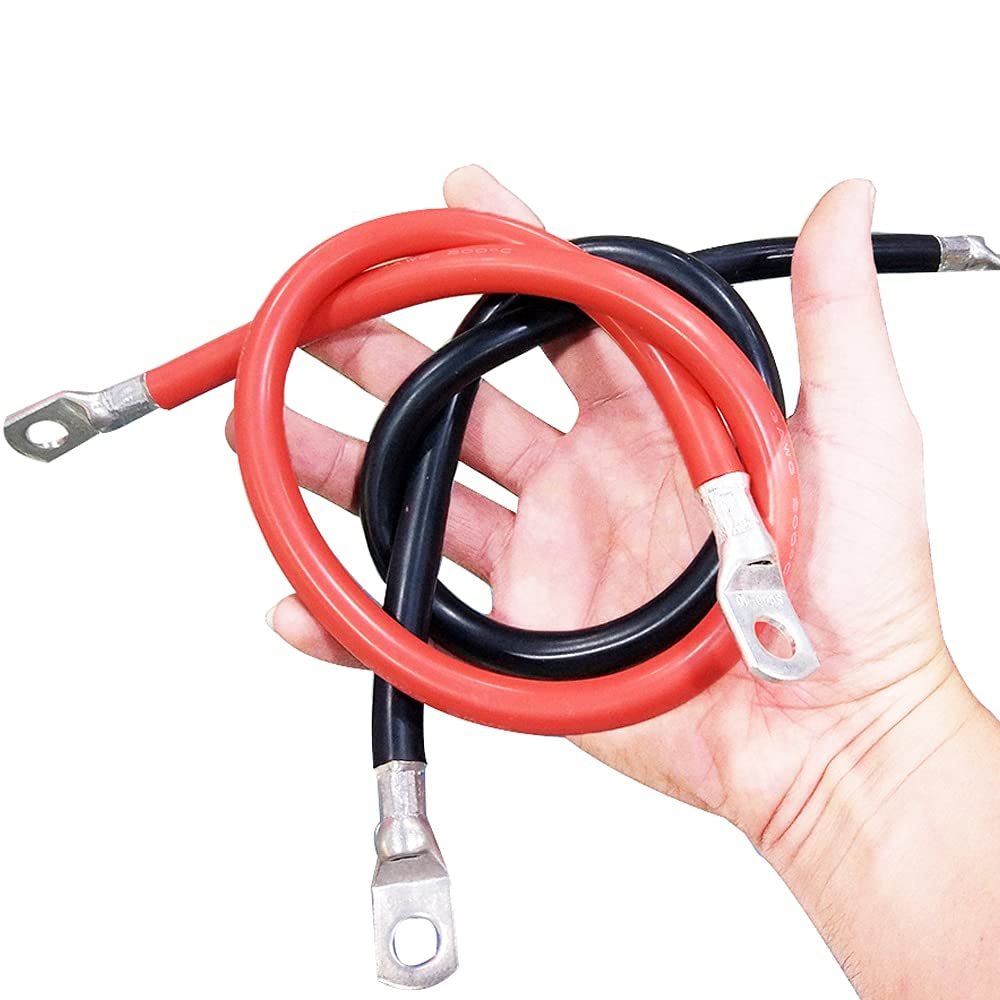 Davitu Wires & Cables - 2AWG extra soft silicone wire 35 square high temperature 200 degree thin copper wire flexible wire car battery wire wire termina - (Color: Red, Length: 2AWG 85cm, Terminal M8)