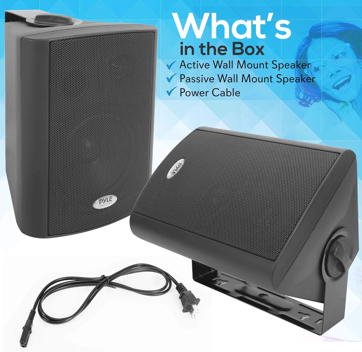 Pyle Wall Mount Home Speaker System - Active Passive Mountable Bookshelf Indoor Studio Garage Patio Stereo Sound Home Theater Speaker, Wireless Bluetooth Speaker Set W/ Aux & RCA - PDWR53BTBK (Black)