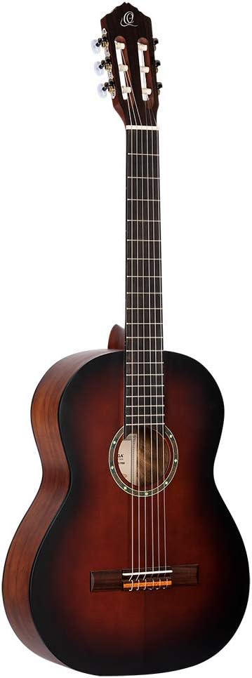 Ortega Guitars 6 String Student Series Pro Solid Top Nylon Classical Guitar, Right, Bourban Fade, 4/4 (R55BFT)