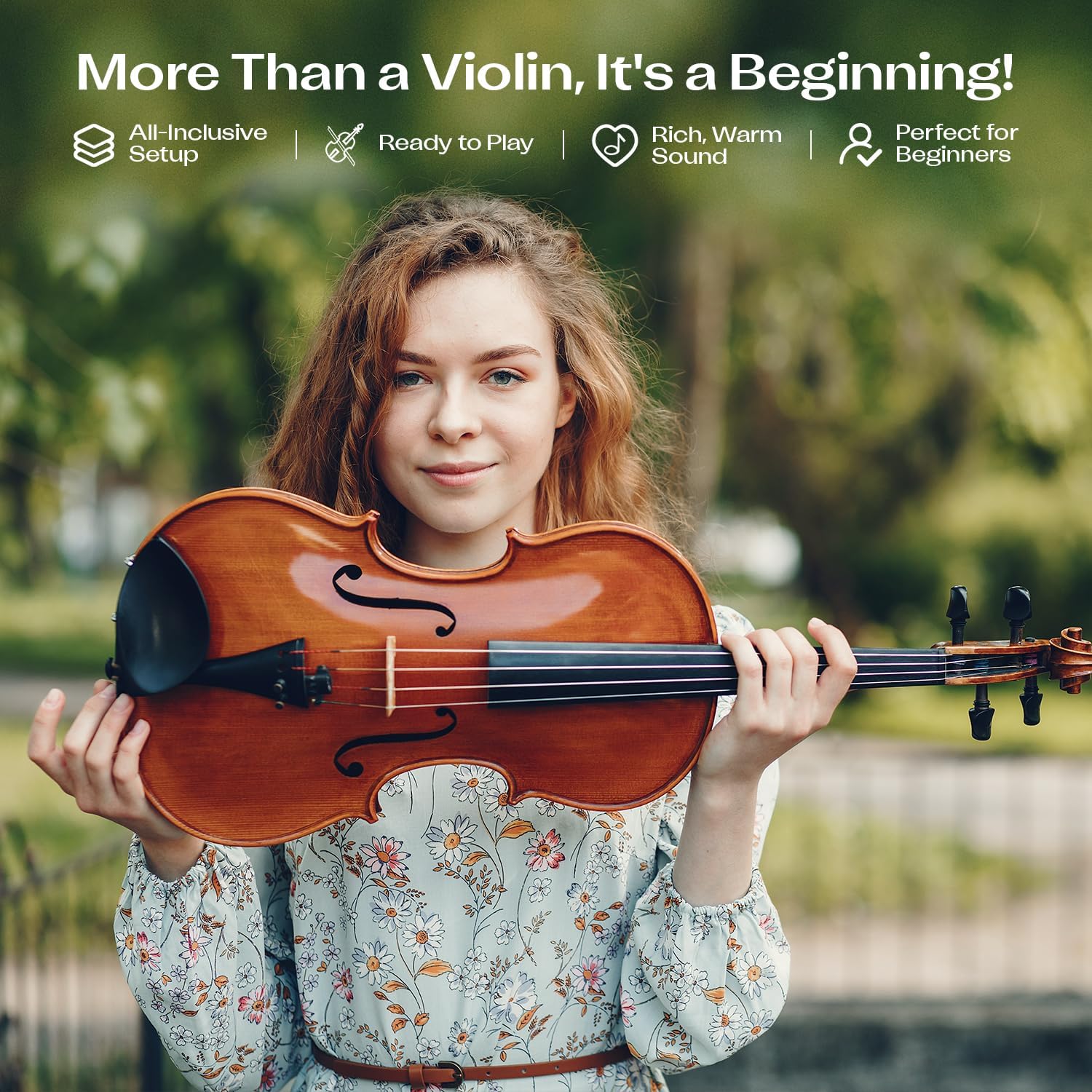 Full Size 1/2 Violin for Beginners, Violins Starter Kit for Student& Adults, Solid Wood Beginners Violin with Case, Bow, Rosin & All Accessories, Complete Handmade Fiddle Set