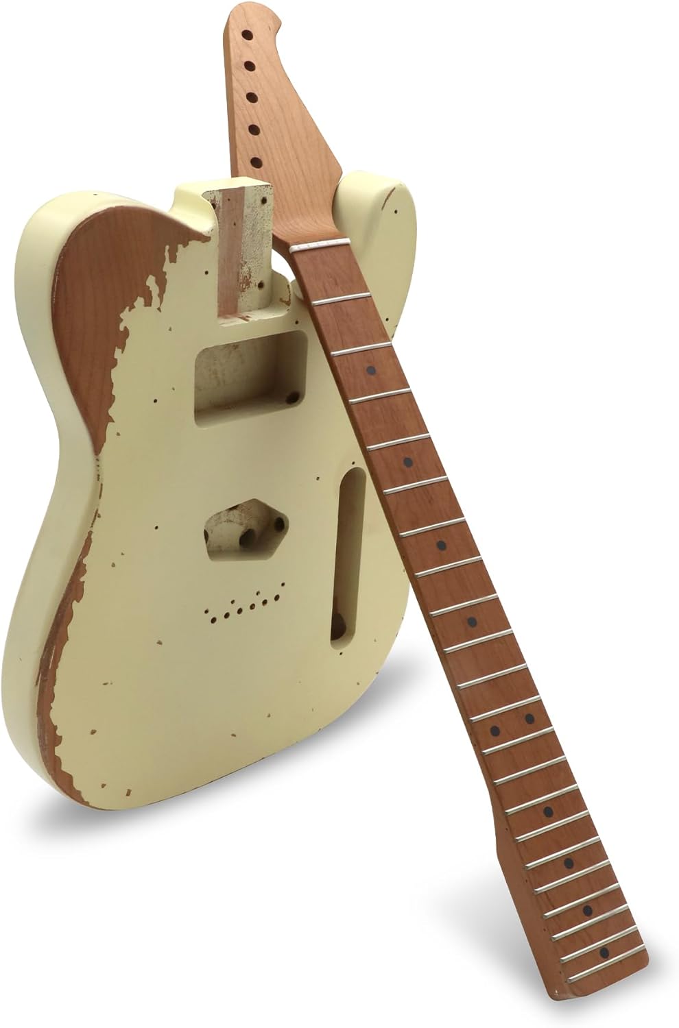 Sunsmile DIY Electric Guitar Kit TL Style Heavy Relic Aged Vintage with Alder Body Roast Maple Neck and Fingerboard S-S 6 String Build Your Own Guitar Relic Cream.