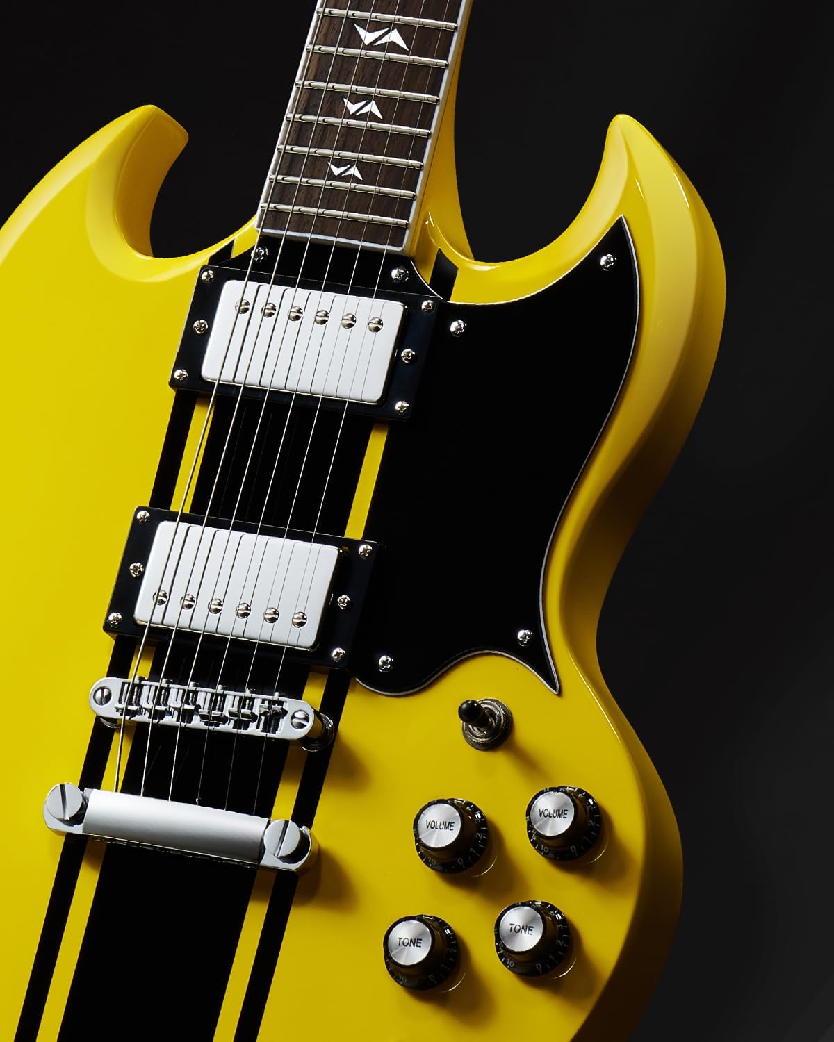 WestCreek RACER Solid Body Electric Guitar, Double Cut guitar, Rounded End Frets, Bone nut, Rosewood Fingerboard, Mahogany Body (Bumble-B)