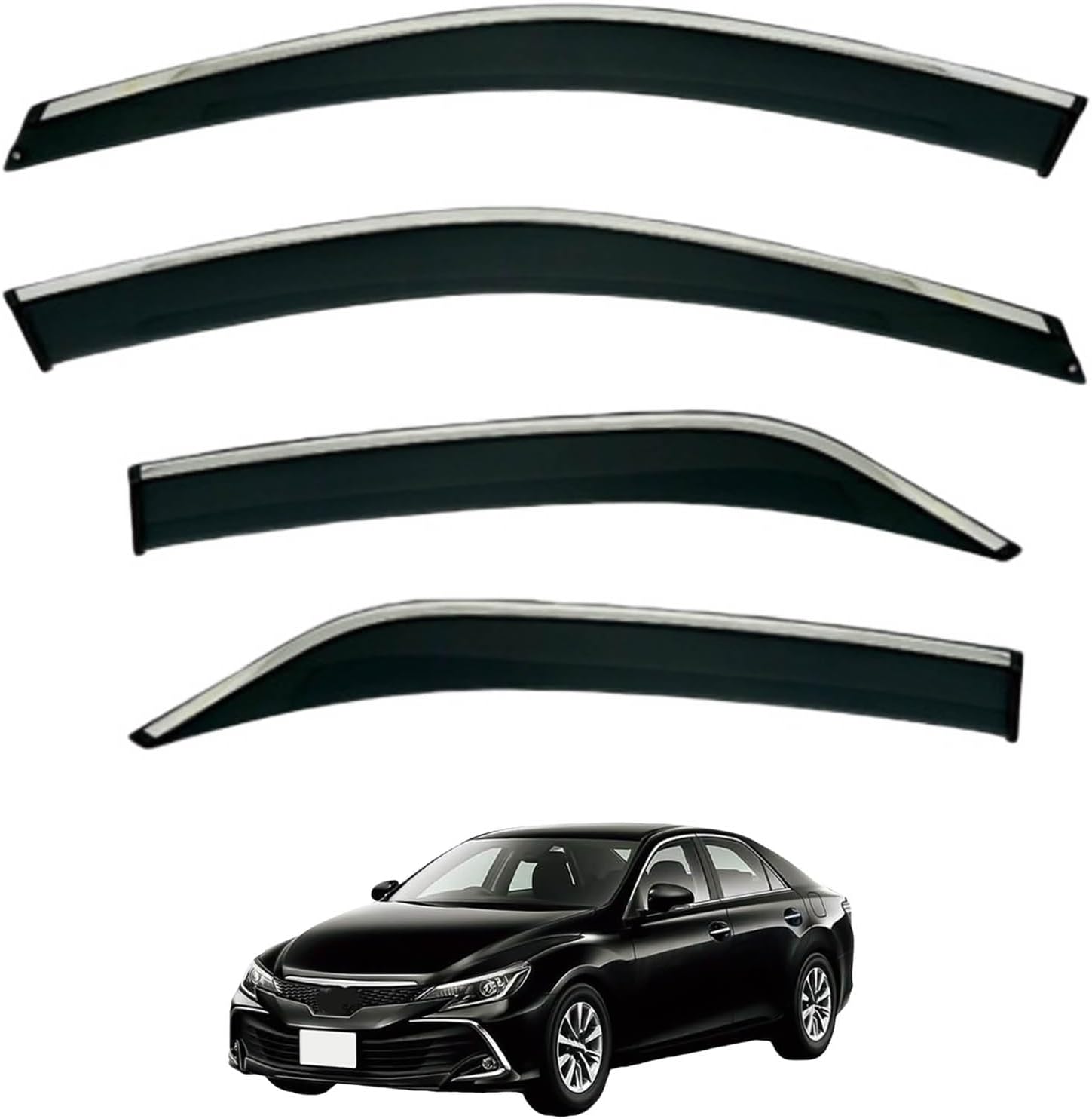 Window Deflectors for Toyota Reiz MK2-X130 2010-2020, Sun Rain Guard Window Visors Vent Shades with Bright Stripes Car Accessories