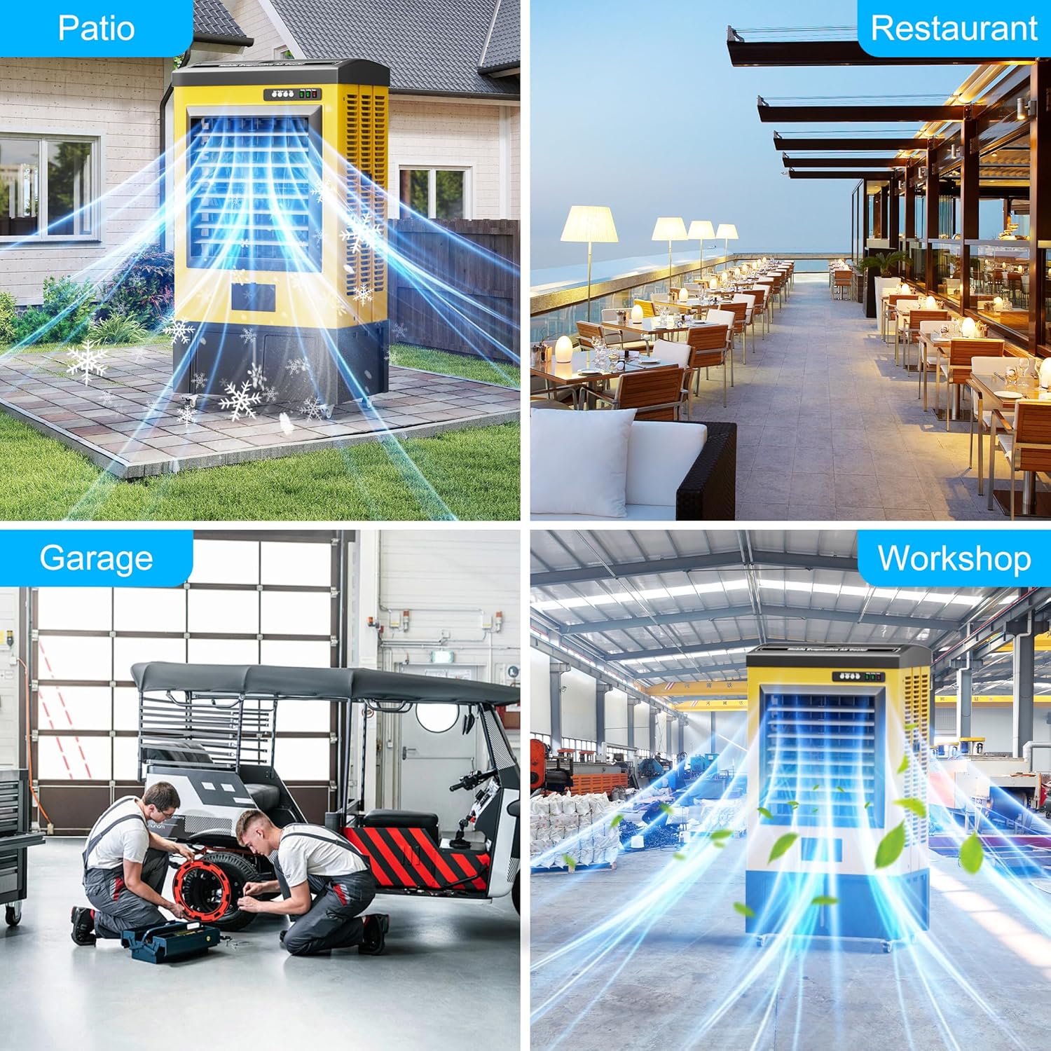 AKIRES 8980CFM Swamp Coolers,Evaporative Air Cooler for 1735Sq.ft of Space,with Continuous Auto Fill,36-Gal Water Tank,120°Oscillation,5 Ice Packs,Cooling Fan for Outdoor,Indoor Yellow(57IN)