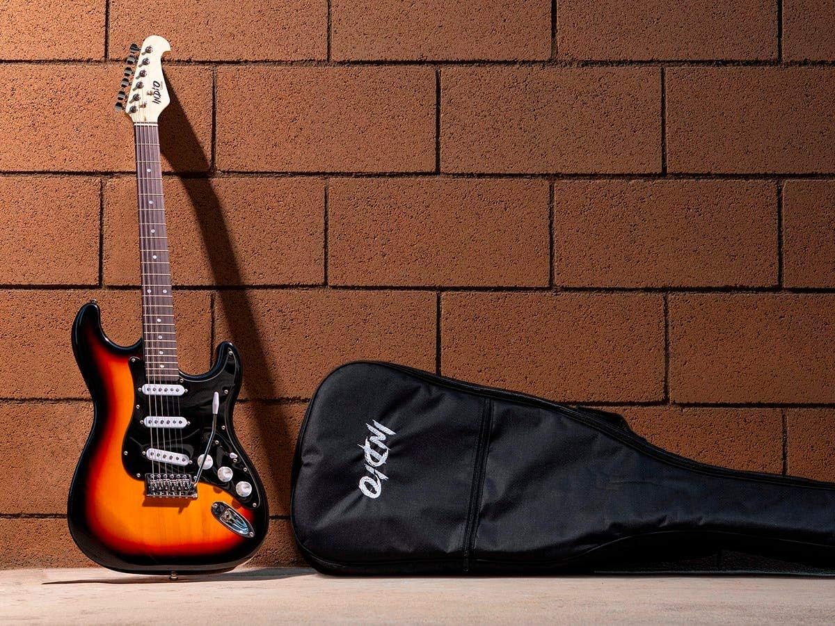 Monoprice Cali Classic Electric Guitar - Sunburst, 6 Strings, Double-Cutaway Solid Body, Right Handed, SSS Pickups, Full-Range Tone, With Gig Bag, Perfect for Beginners - Indio Series