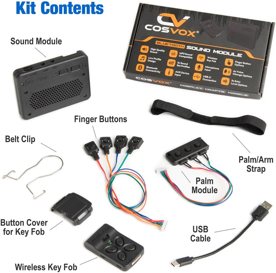 Cosplay Sound Glove Wireless Bluetooth Sound Effects Module. Bring Cosplay Props to Life and Interact with Voice Lines, Sound Effects & Music. Download MP3 Audio or use The Voice Changer. 16MB