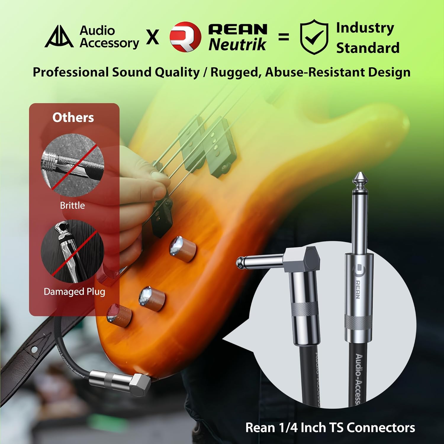 Guitar Cable 100 ft, 20AWG 99.99% OFC - A Must for Long Instrument Cable, Nylon Braided Anti-Kinking Kevlar-Reinforced, AL&OFC Shielded 1/4 Bass Amp Cord for Fender Electric Guitar