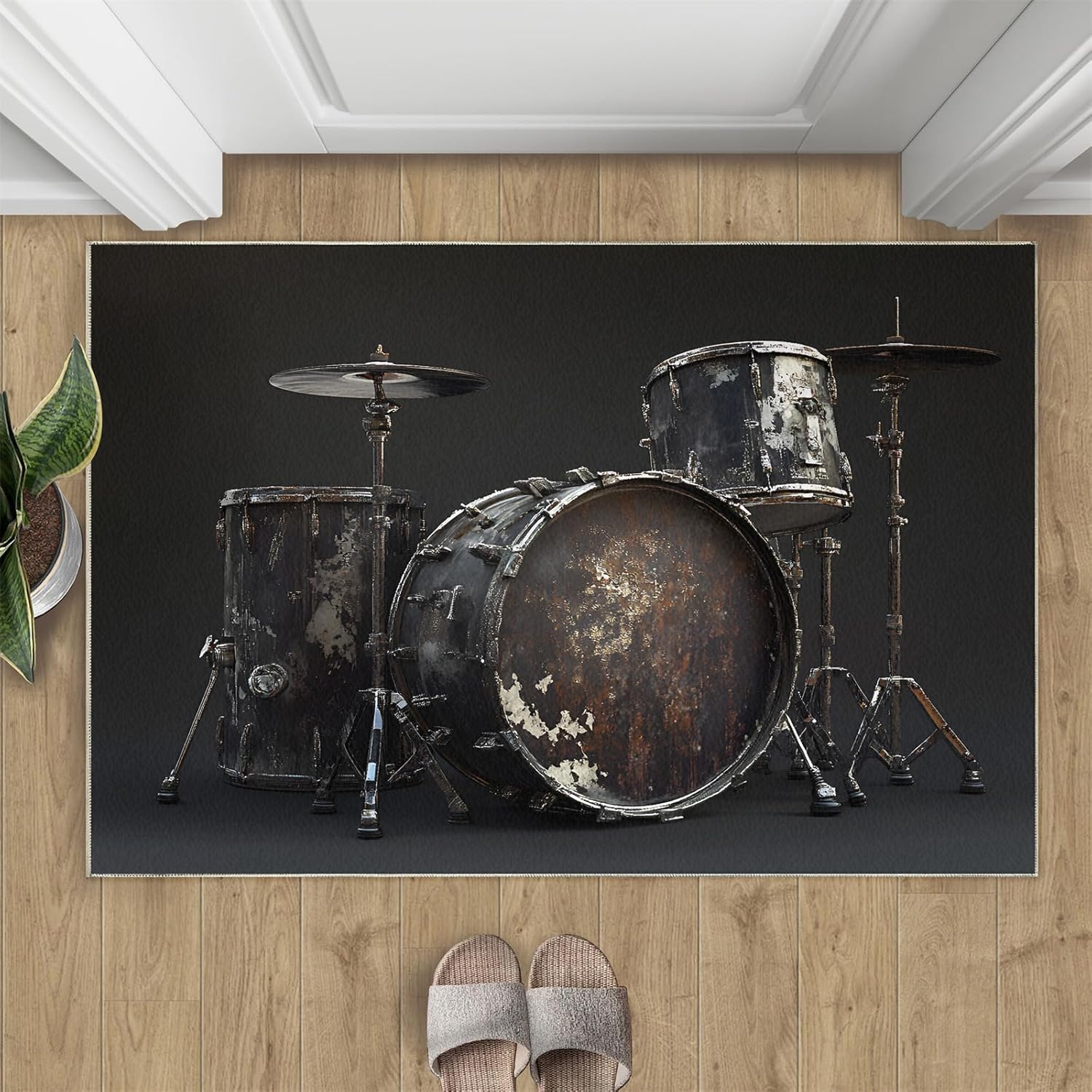 7 x 9 Area Rug, Musical Instruments Rugs for Bedroom, Drum Set Rugs for Living Room, Music Lover Machine Washable Carpet for Front Entrance Floor Decor