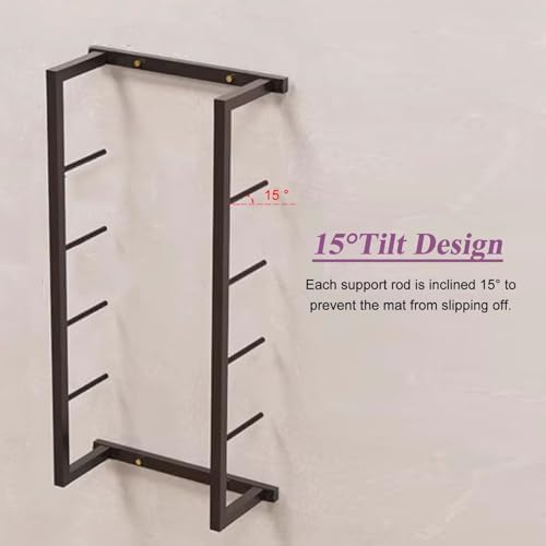 Yoga Mat Storage Stand,Yoga Mat Holder,Pack of 2 Yoga Mat Rack Holder, Foam Roller & Exercise Mats Storage Rack Wall Mount, Workout Room/Home/Gym/School/Kindergarten , Black 2 Pcs-145cm/57in Tall