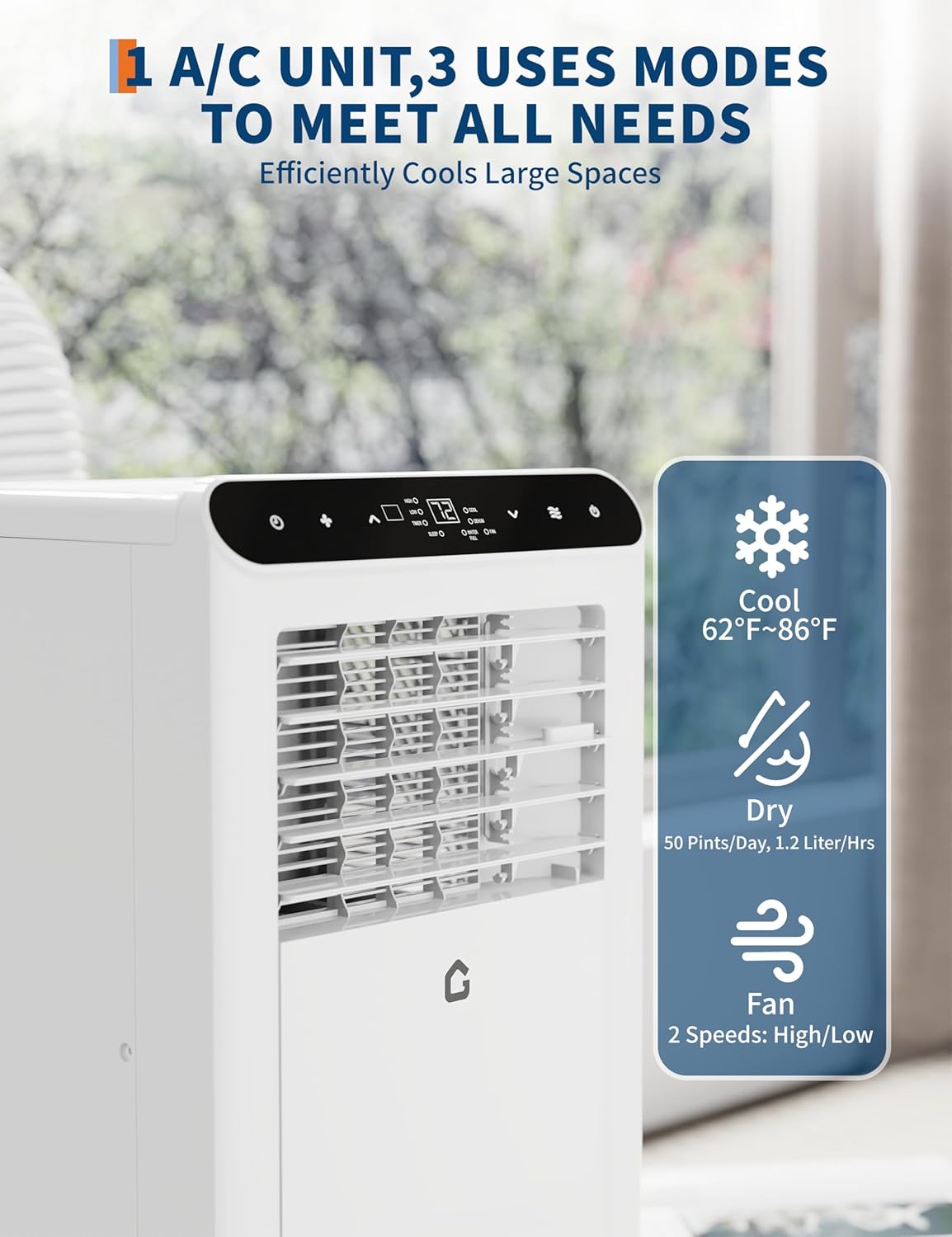8000 BTU Portable AC Unit, Multi-Function Portable Air Conditioners with Cooling, Dehumidifying, and Fan Modes, Quiet Operation, Remote Control, Ideal for Rooms up to 350 Sq.Ft, White & Black