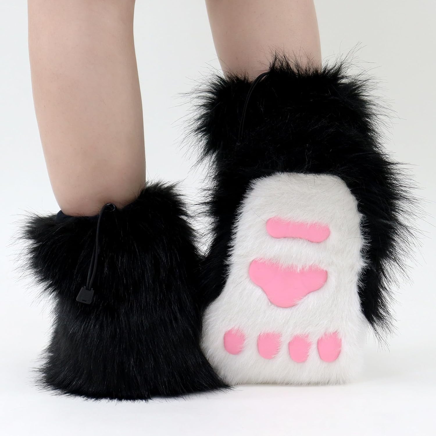 Cat Paw Mittens Gloves Furry Shoes Fursuit Animal Head Mask Halloween Masquerade Costume Accessories Set