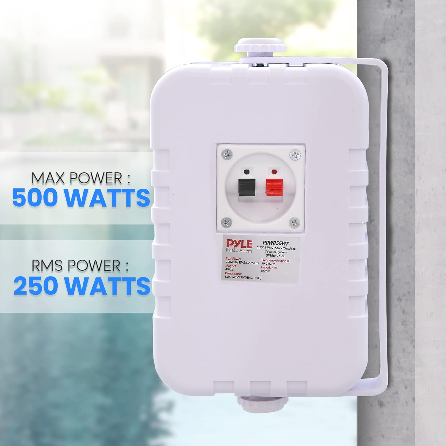 PyleUsa Indoor Outdoor Speakers Pair-500 Watt Dual Waterproof 5.25” 2-Way Full Range Speaker System w/ 1/2”High Compliance Polymer Tweeter - in-Home, Boat, Marine,Deck,Patio,Poolside (White) PDWR55WT