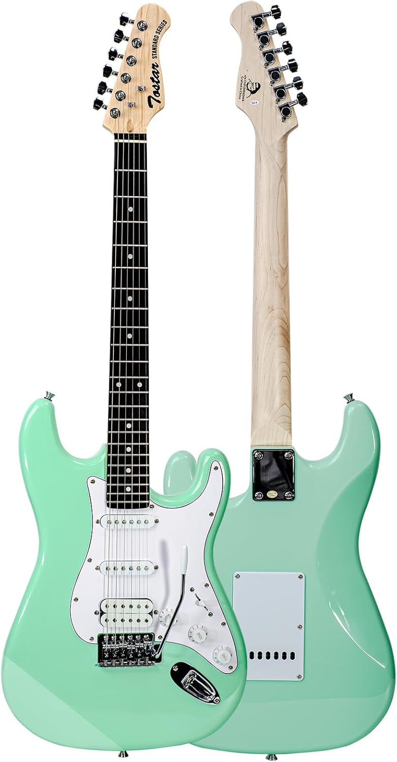 Tostar Beginner Electric Guitar with Amp Full Size Kit 6 String HSS Pickup with Gig Bag,Capo,Tremolo,Tuner, Strap, Picks Surf Green Electric Guitars Stratocaster 39