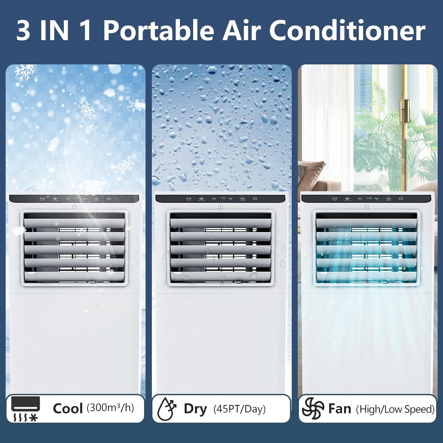 8,000 BTU Portable Air Conditioner, AC Unit with Built-In Cool, Dehumidifier & Fan Modes for Room Up to 350 Sq.Ft, Conditioner Remote Control, 24 Hour Timer, Installation Kit for Home/Offic