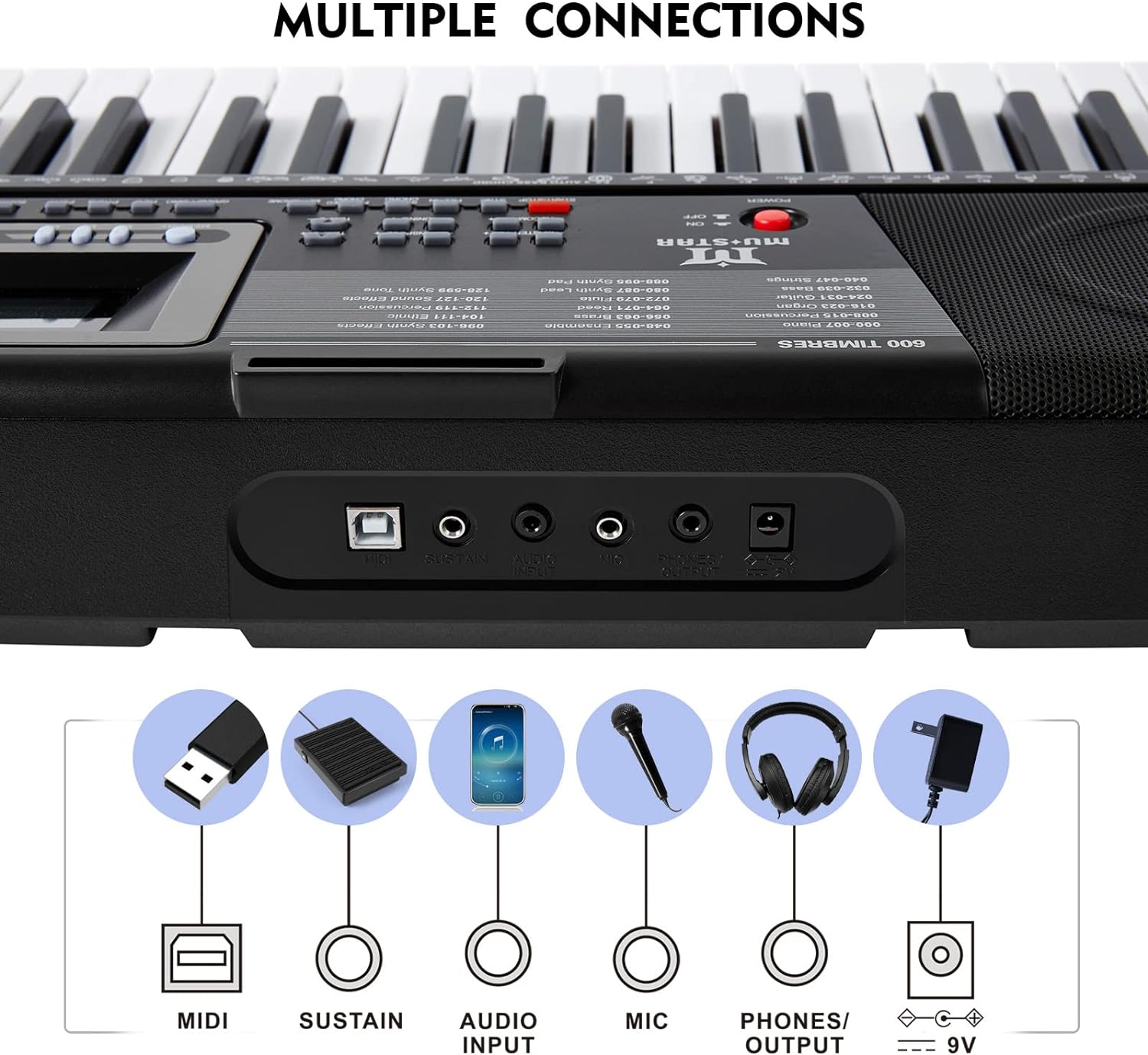 MUSTAR Piano Keyboard, 61 Key Keyboard Piano with Lighted Up Keys, Electric Piano Portable Piano Keyboard for Beginners with Stand, Sustain Pedal, Headphones, Microphone