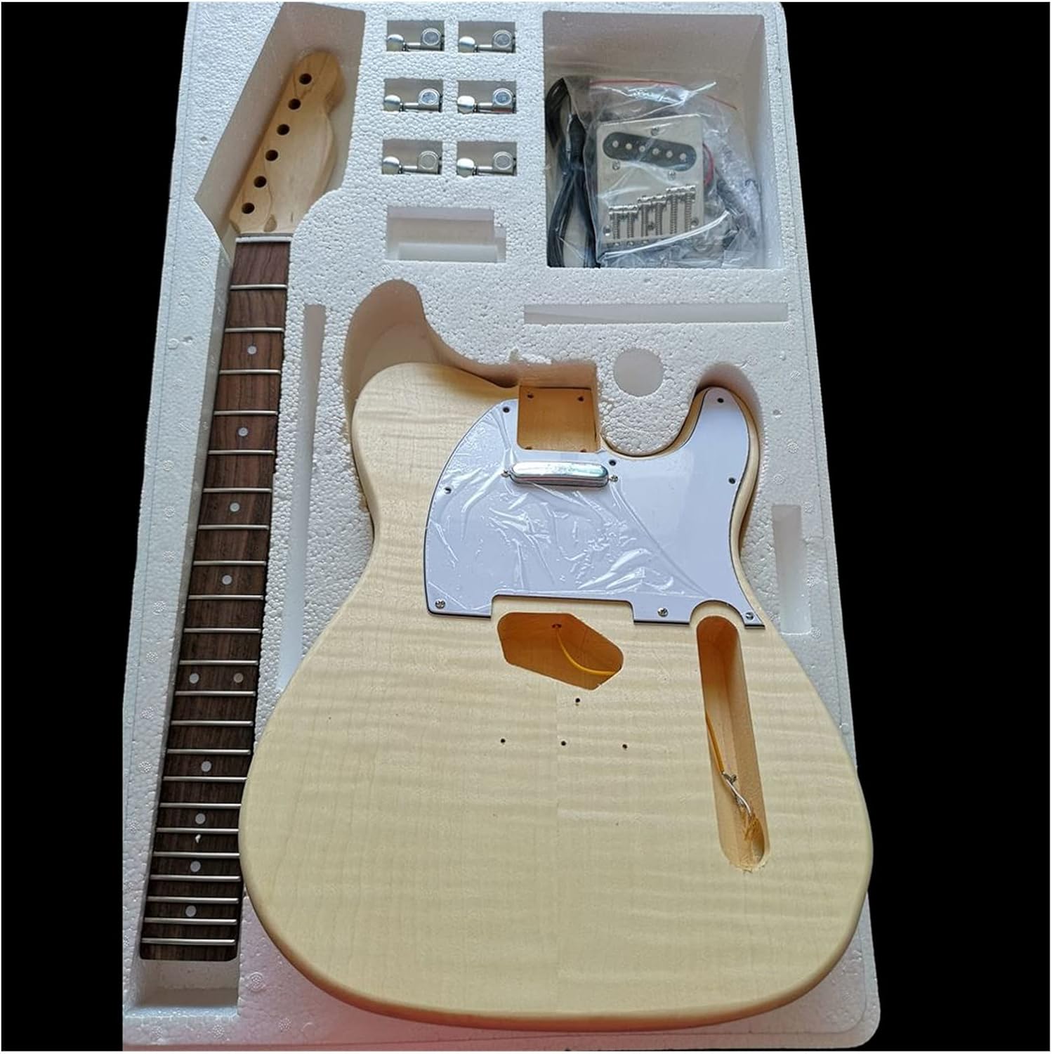 Maple Tiger Pattern Maple Electric Guitar Basswood Body Neck Rosewood Fingerboard DIY Combination DIY Guitar Kit (Color : 13)