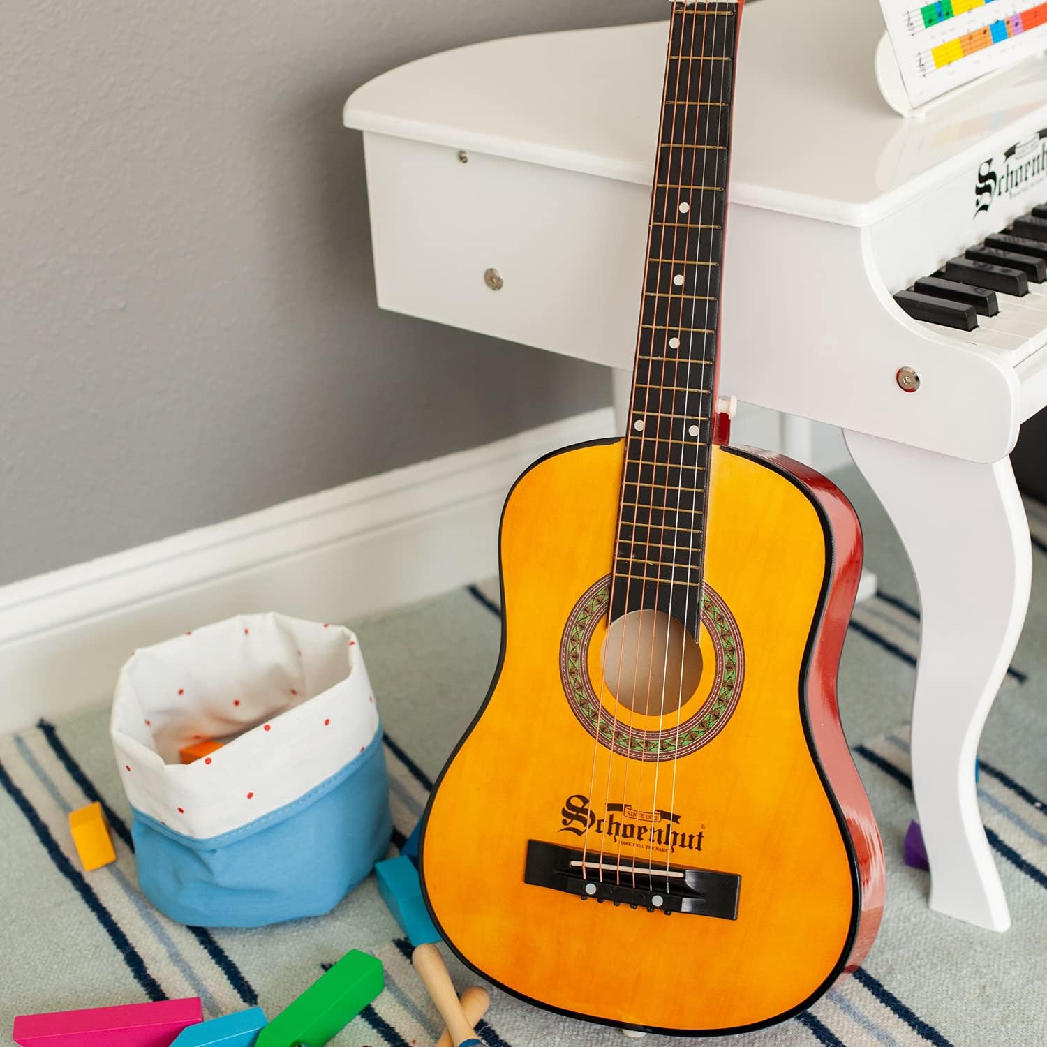 Schoenhut Acoustic Guitar - 30'' Beginner Guitar - Acoustic Guitars Set with Strings, Pick and Carrying Case - Learn to Play 6 String Guitar - Beginner Acoustic Guitar for Kids