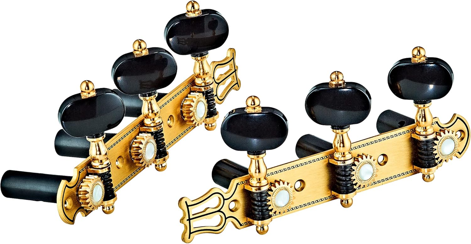 Ortega Guitars Classical Premium Tuning Machines 3L x 3R w/Brushed Brass Baseplate & Black Buttons (OTMPREMIUM)